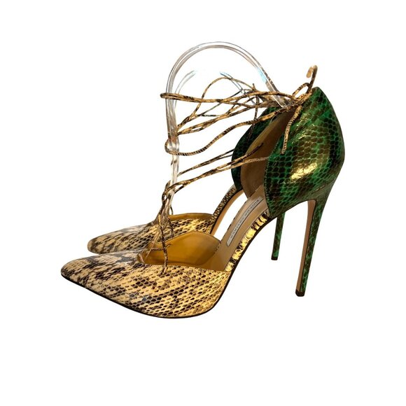 Bionda Castana Stiletto Heels Size 40 / 9-9.5 Snakeskin Two Toned Ankle Ties - Picture 6 of 11